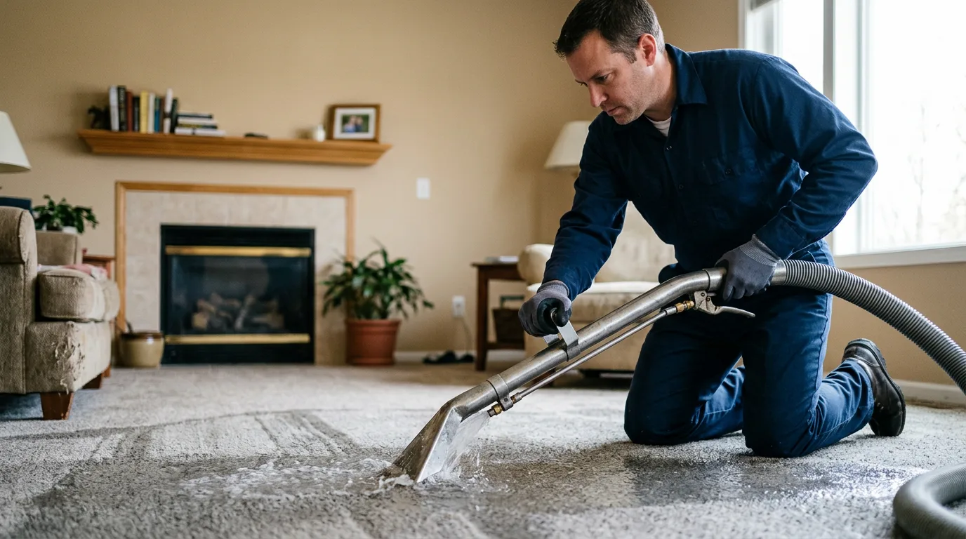 Water damage restoration technician working near Fairland, IN